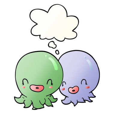 pürüzsüz degrade tarzında iki karikatür ahtapot ve düşünce balonu