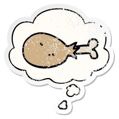 karikatür pişmiş tavuk bacak ve sıkıntılı bir wo olarak kabarcık düşündüm