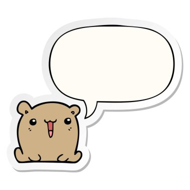 sevimli karikatür ayı ve konuşma kabarcık etiket