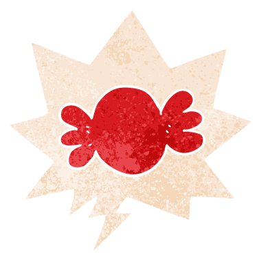 retro dokulu tarzda karikatür sarılmış şeker ve konuşma balonu