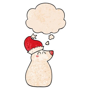karikatür ayı noel şapka giyen ve grunge düşünce balonu 
