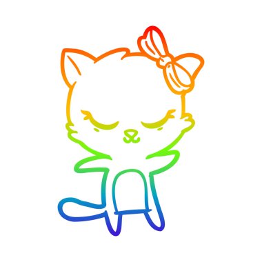 gökkuşağı degrade çizgi çizim sevimli karikatür kedi yay ile