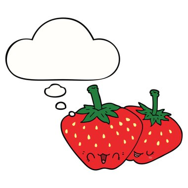 karikatür çilek ve düşünce balonu