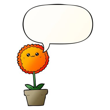 düzgün degrade tarzında karikatür çiçek ve konuşma balonu