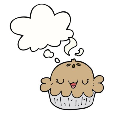 sevimli karikatür pasta ve düşünce balonu