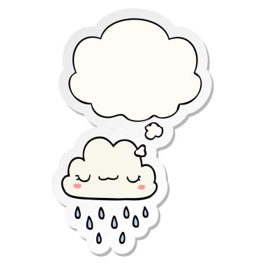 karikatür fırtına bulut ve basılı bir etiket olarak kabarcık düşünce