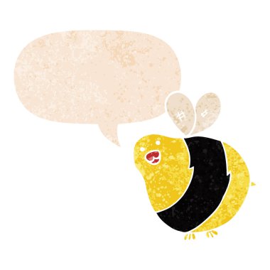 retro dokulu tarzda karikatür arı ve konuşma balonu