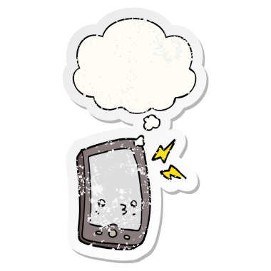 karikatür cep telefonu ve sıkıntılı yıpranmış sti olarak kabarcık düşünce