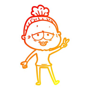 sıcak degrade çizgi çizim karikatür mutlu yaşlı bayan