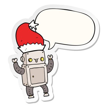 karikatür noel robot ve konuşma kabarcık etiket