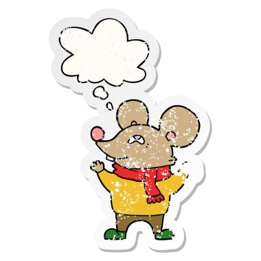 karikatür fare eşarp giyen ve sıkıntılı bir w olarak kabarcık düşündüm