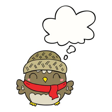 şapka ve düşünce balonu sevimli karikatür baykuş