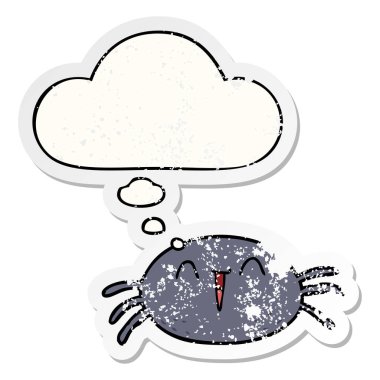 karikatür örümcek ve sıkıntılı yıpranmış etiket olarak kabarcık düşünce