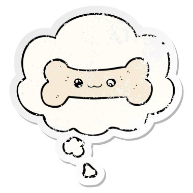 karikatür kemik ve sıkıntılı yıpranmış etiket olarak kabarcık düşünce