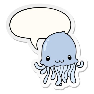 karikatür denizanası ve konuşma kabarcık etiket