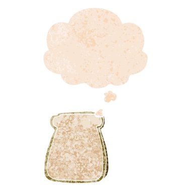 retro dokulu stilde ekmek karikatür dilim ve düşünce balonu