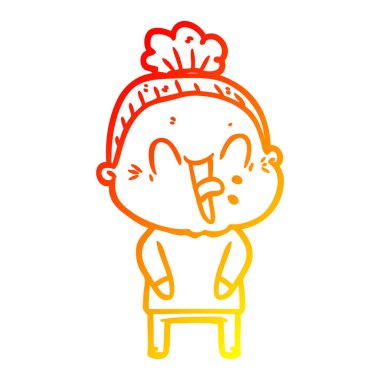 sıcak degrade çizgi çizim karikatür mutlu yaşlı kadın