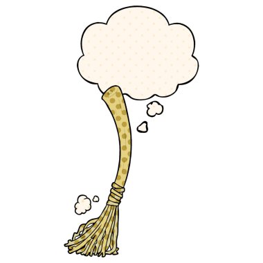 çizgi roman tarzında karikatür sihirli süpürge ve düşünce balonu