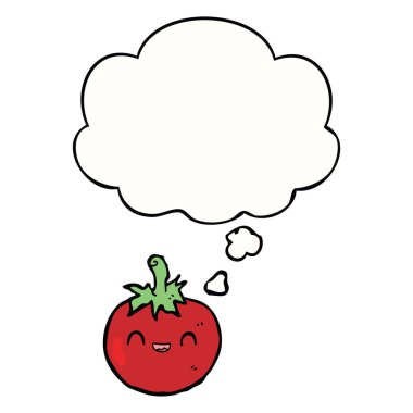 sevimli karikatür domates ve düşünce balonu