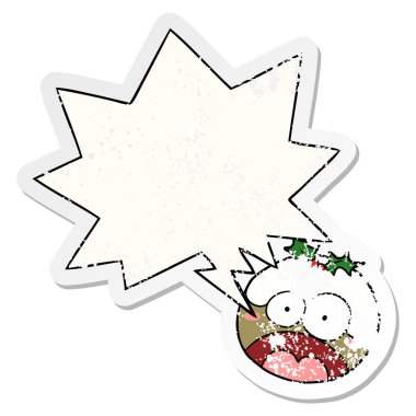 karikatür noel puding ve şok yüz ve konuşma kabarcık dis