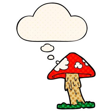 çizgi roman tarzında karikatür mantar ve düşünce balonu