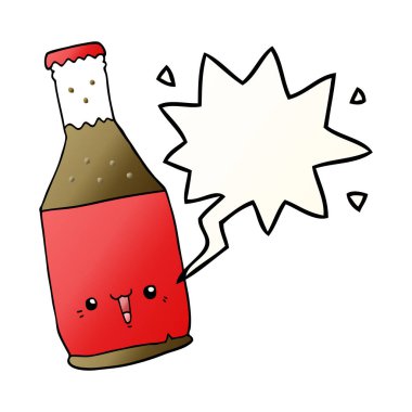 karikatür bira şişesi ve konuşma balonu pürüzsüz degrade tarzında