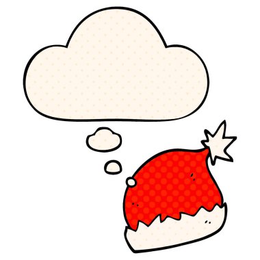 çizgi film santa şapka ve çizgi roman tarzında düşünce balonu