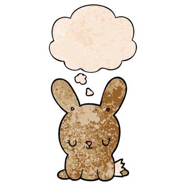 sevimli karikatür tavşan ve grunge doku desen düşünce balonu