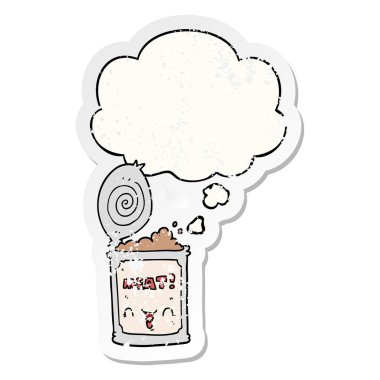 karikatür konserve et ve sıkıntılı yıpranmış stic olarak kabarcık düşünce