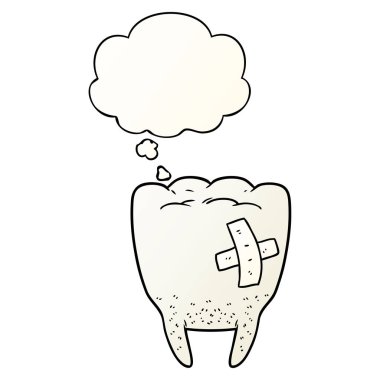 karikatür kötü diş ve pürüzsüz degrade tarzında kabarcık düşünce