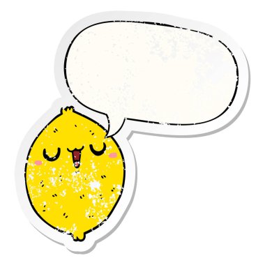 karikatür mutlu limon ve konuşma balonu sıkıntılı etiket