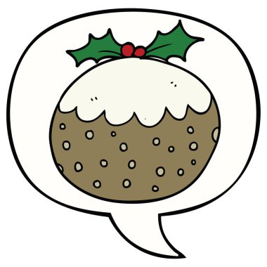 karikatür noel puding ve konuşma balonu