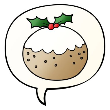düzgün degrade s karikatür noel puding ve konuşma balonu