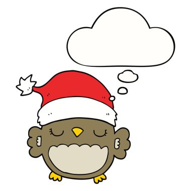 sevimli noel baykuş ve düşünce balonu