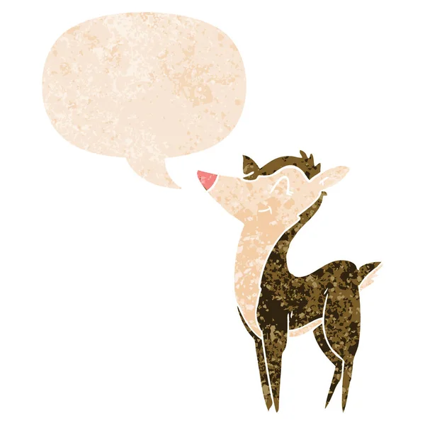 Cartoon deer and speech bubble in retro textured style — Stock Vector