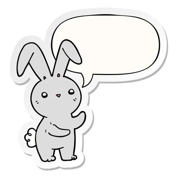 Lindo conejo de dibujos animados y el habla pegatina burbuja — Vector de stock