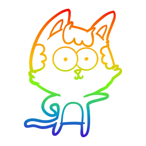 Arco iris gradiente línea dibujo feliz dibujos animados gato apuntando — Archivo Imágenes Vectoriales