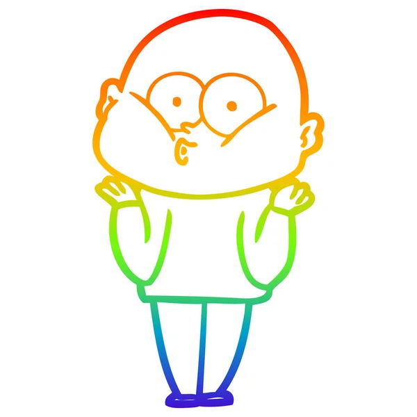 Regenboog gradiënt lijntekening cartoon kale man staren — Stockvector