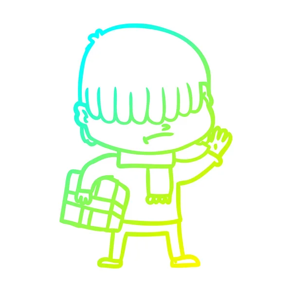 Kalte Gradientenlinie Zeichnung Cartoon Junge mit unordentlichem Haar — Stockvektor