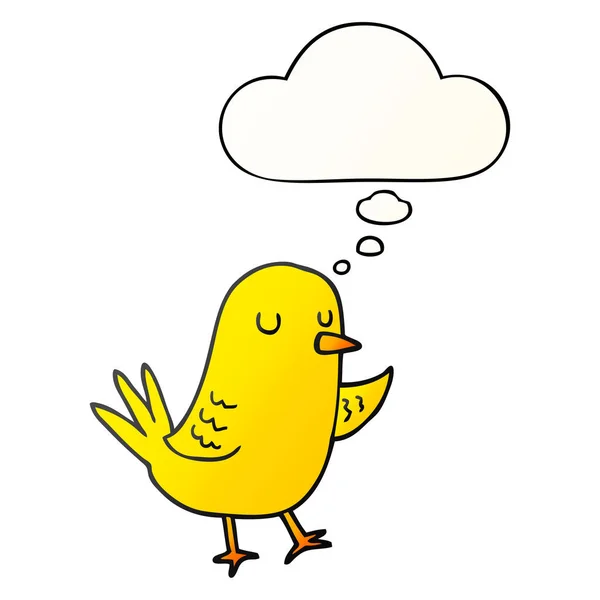 Pájaro de dibujos animados y burbuja de pensamiento en estilo gradiente suave — Vector de stock