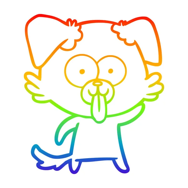 Regenbogengradienten Linie Zeichnung Cartoon Hund mit Zunge kleben o — Stockvektor