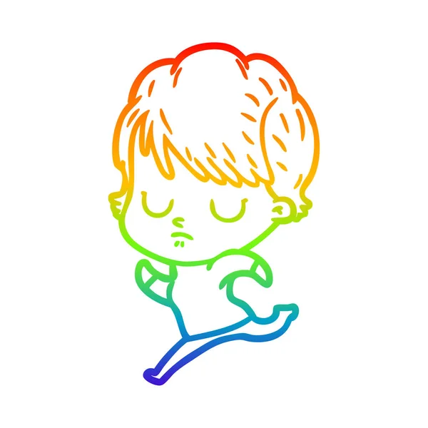 Linea gradiente arcobaleno disegno donna cartone animato — Vettoriale Stock