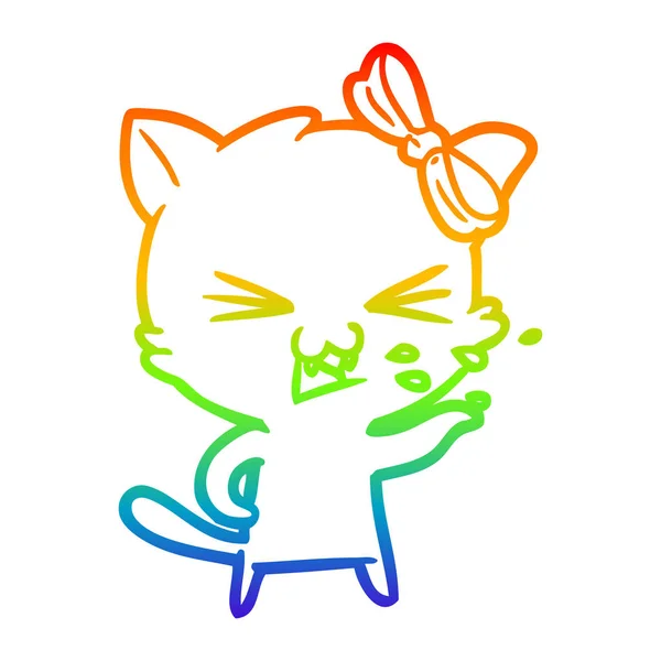 Rainbow gradient line drawing cartoon cat — Stock Vector