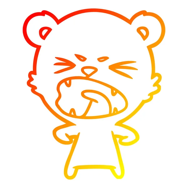 Warm gradient line drawing angry cartoon bear — Stock Vector