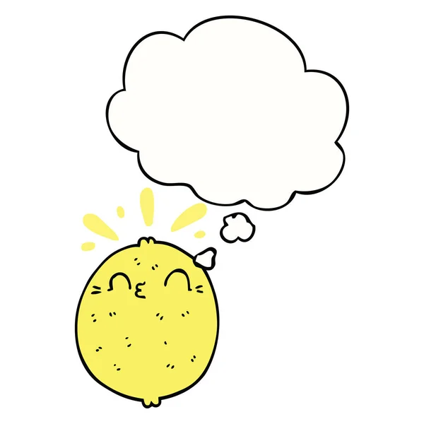Niedliche Karikatur Zitrone und Gedankenblase — Stockvektor