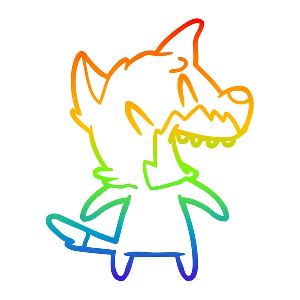 Rainbow gradient ligne dessin rire renard dessin animé — Image vectorielle