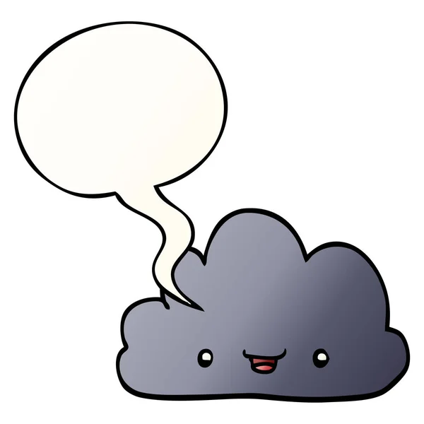 Dessin animé minuscule nuage heureux et bulle de la parole en pente lisse st — Image vectorielle