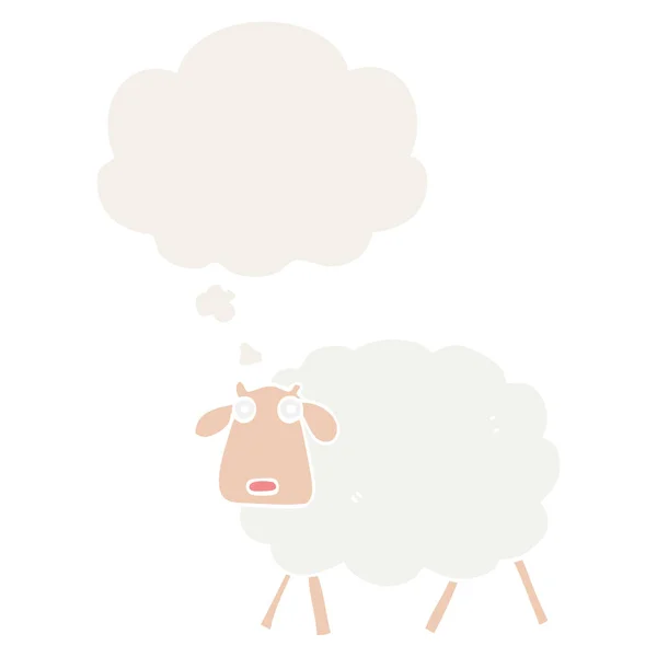 Dessin animé moutons et bulle de pensée dans le style rétro — Image vectorielle