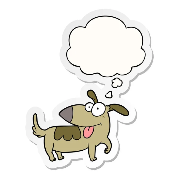 Cartoon glücklicher Hund und Gedankenblase als Aufkleber — Stockvektor