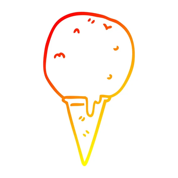 Warme kleurovergang lijntekening cartoon Ice Cream cone — Stockvector